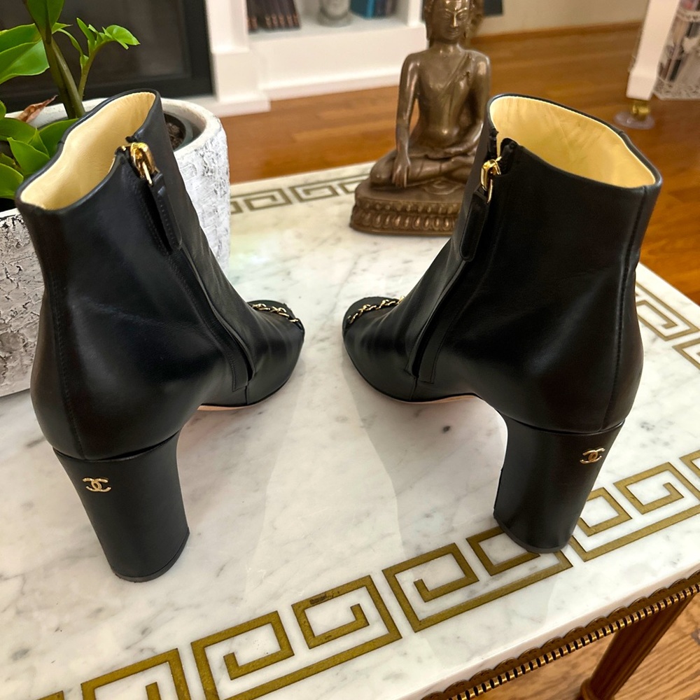 Chanel Lambskin Open Toe Bootie Black leather 39 Italy